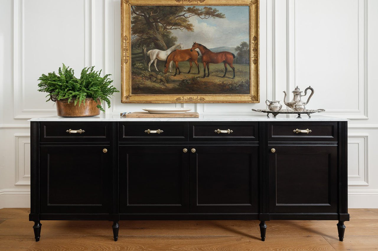 black sideboard with marble top
